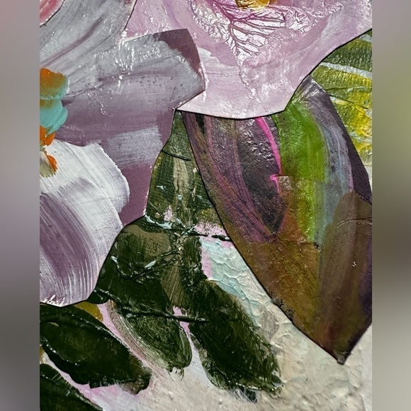 Original Art Painting Mixed Media Acrylic Collage on Canvas 12x16 Pink Floral - Picture 7 of 12